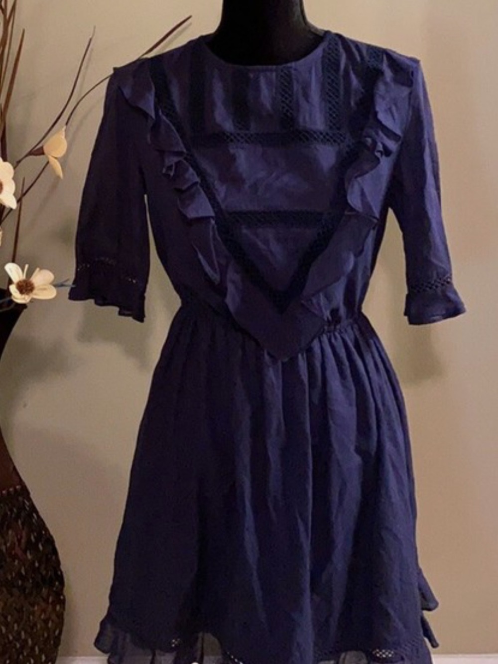 A Loves A NWT Navy Blue Ruffle Lace Trim Dress Size Small